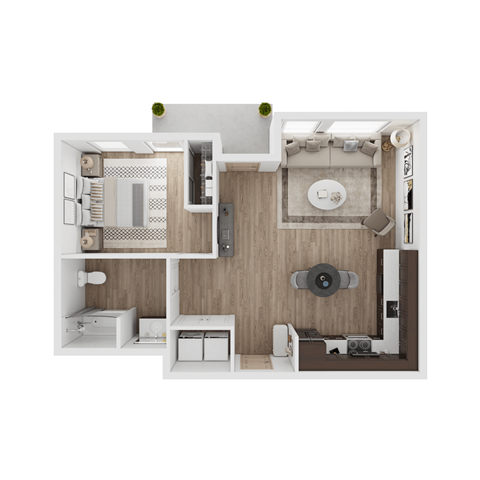 Floor plan for 1 bed, 1 bath, 685 sqft
